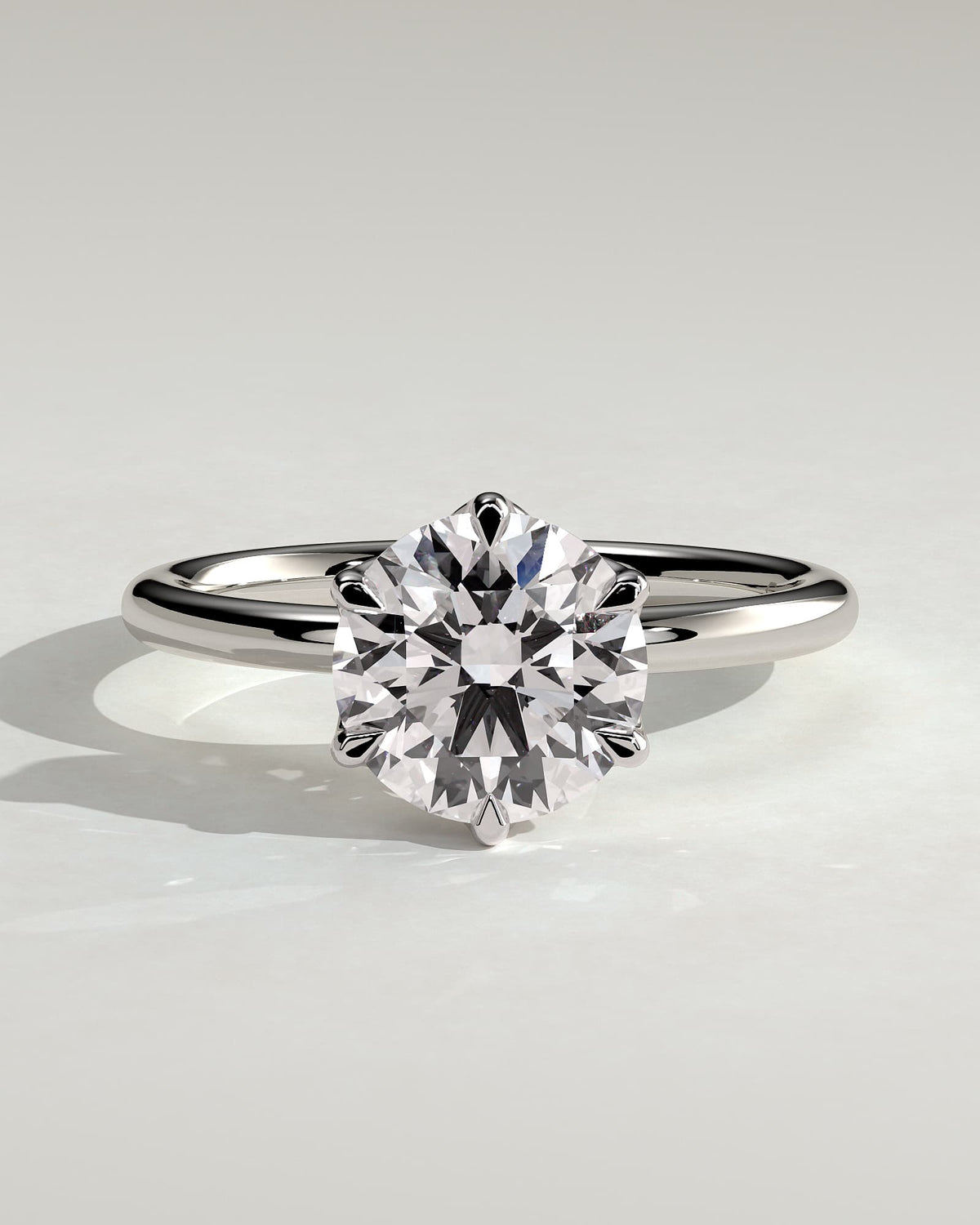 Iris - Round Claw Solitaire with Petal Gallery Engagement Ring - White Gold