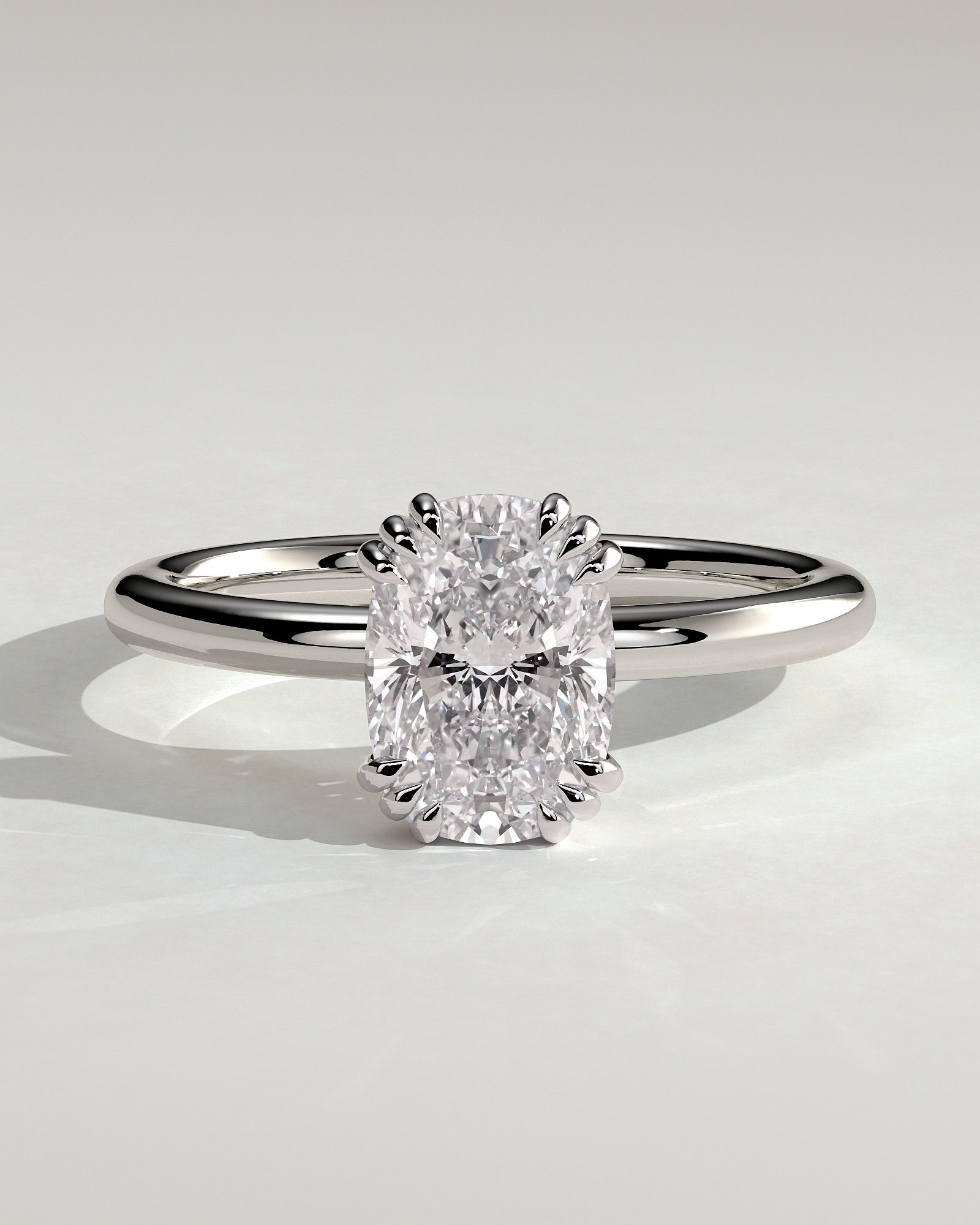 Helena - Elongated Cushion Triple Claw Solitaire Engagement Ring - Platinum - White Gold / Platinum 2ct