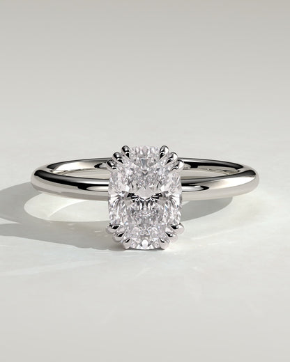 Helena - Elongated Cushion Triple Claw Solitaire Engagement Ring - Platinum