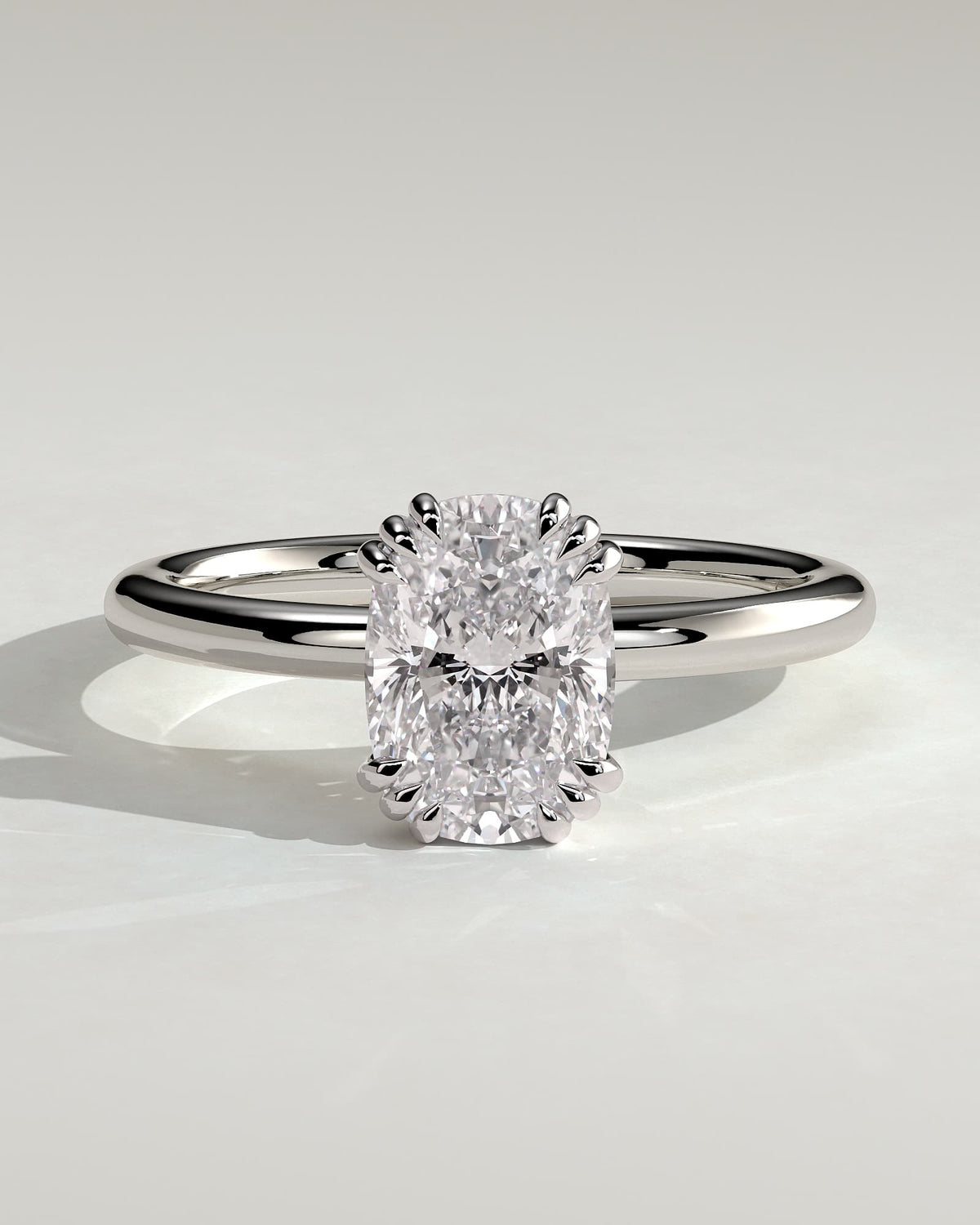 Helena - Elongated Cushion Triple Claw Solitaire Engagement Ring - White Gold
