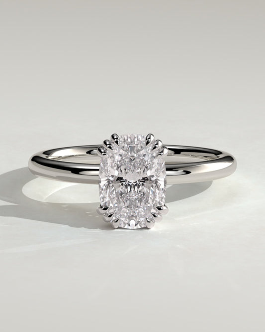 Helena - Elongated Cushion Triple Claw Solitaire Engagement Ring - White Gold