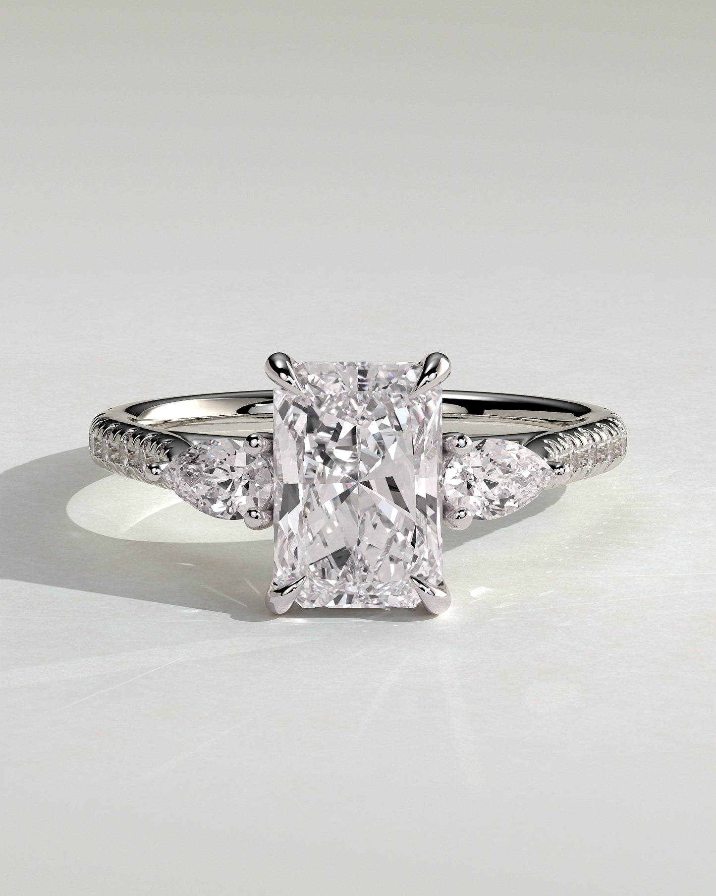 Ginny - Radiant Claw Trilogy with Pear Side Stones and Pave Band Engagement Ring - Platinum - White Gold / Platinum 2ct