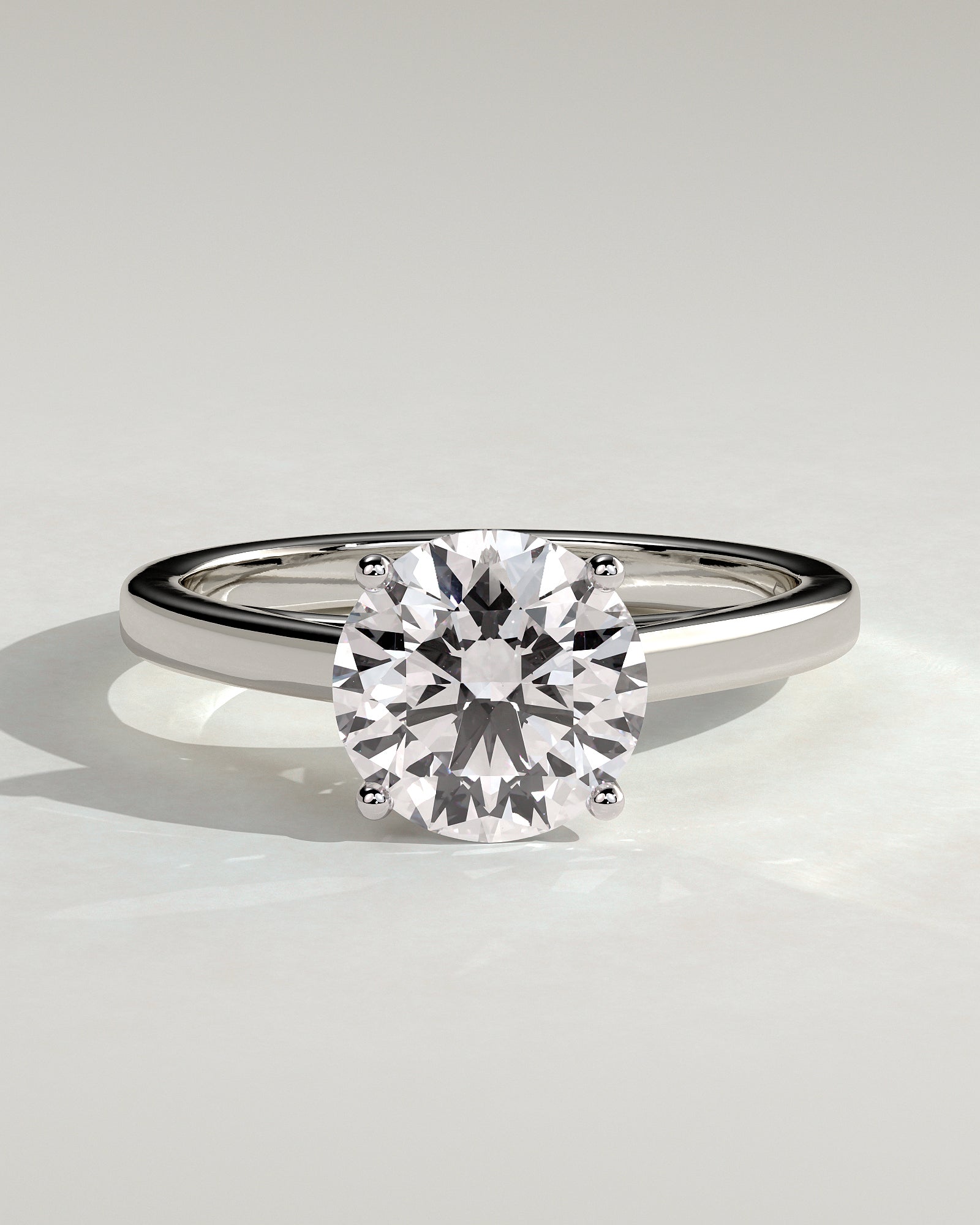 Georgia - Round Claw Solitaire with Flat Band and Cathedral High Setting Engagement Ring - Platinum - White Gold / Platinum 2ct