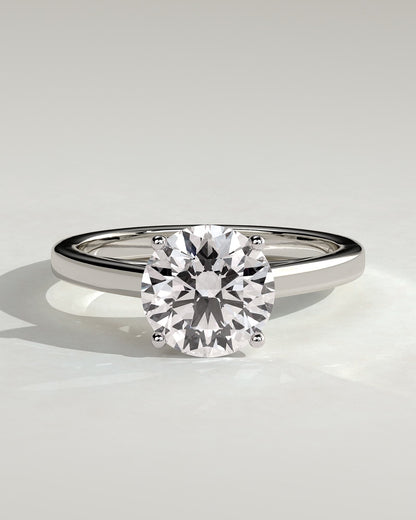Georgia - Round Claw Solitaire with Flat Band and Cathedral High Setting Engagement Ring - Platinum