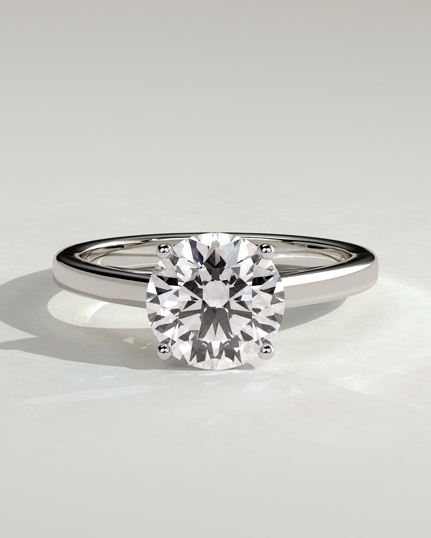 Georgia - Round Claw Solitaire with Flat Band and Cathedral High Setting Engagement Ring - White Gold