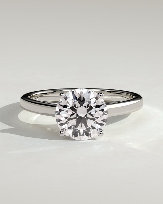 Georgia - Round Claw Solitaire with Flat Band and Cathedral High Setting Engagement Ring - White Gold