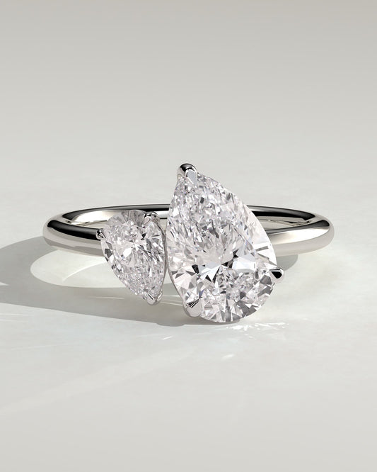 Francesca - Pear and Pear Claw Toi et Moi Engagement Ring - Platinum