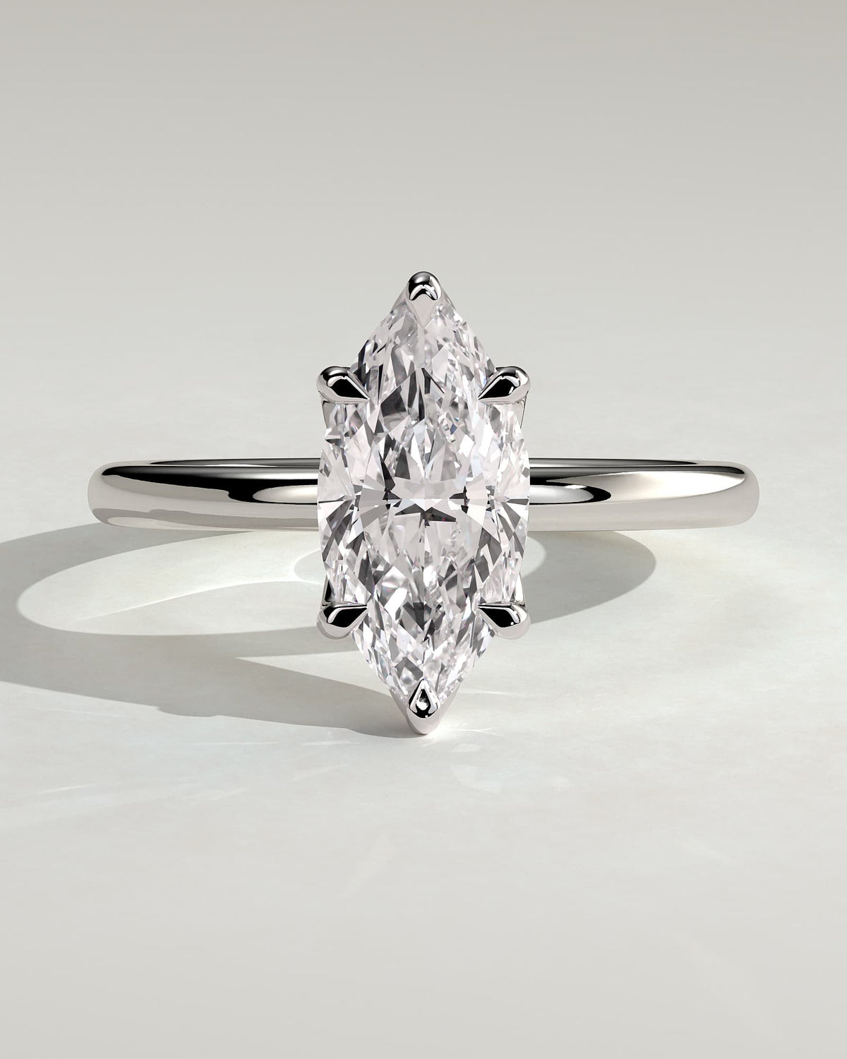 Eve - Marquise Claw Solitaire with Petal Gallery Engagement Ring - White Gold
