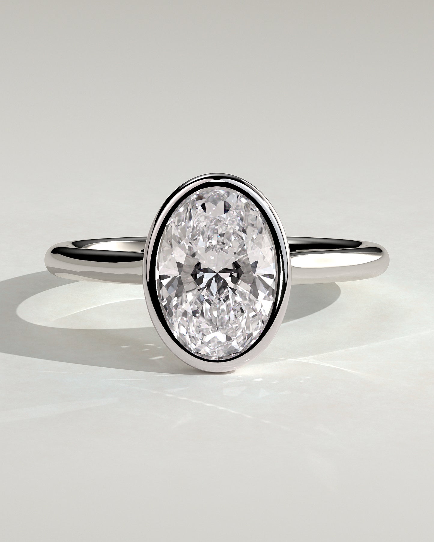 Daphne - Oval Bezel Solitaire with Cathedral High Setting Engagement Ring - Platinum - White Gold / Platinum 2ct
