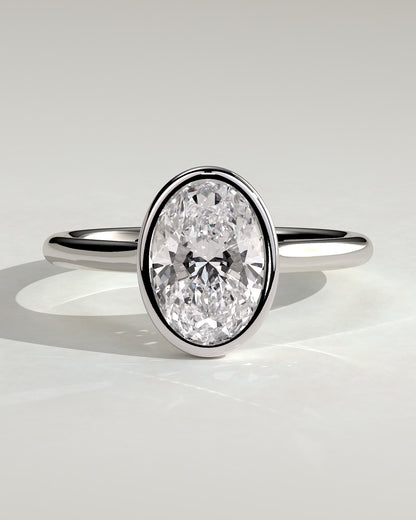 Daphne - Oval Bezel Solitaire with Cathedral High Setting Engagement Ring - Platinum