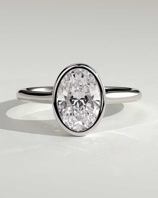 Daphne - Oval Bezel Solitaire with Cathedral High Setting Engagement Ring - White Gold