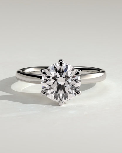 Daniela - Round Claw Solitaire with Solid Cathedral High Setting Engagement Ring - White Gold