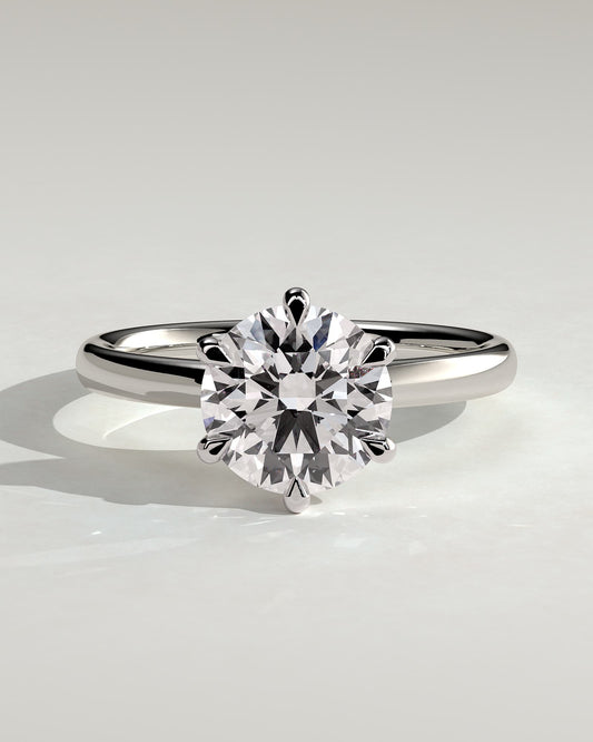 Daniela - Round Claw Solitaire with Solid Cathedral High Setting Engagement Ring - White Gold