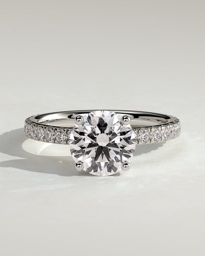 Charlie - Round Claw Solitaire with Hidden Halo and Pave Band Engagement Ring - Platinum