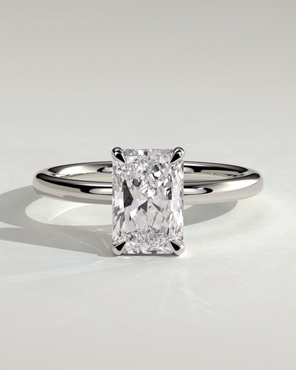 Carly - Radiant Claw Solitaire with Hidden Halo Engagement Ring - White Gold