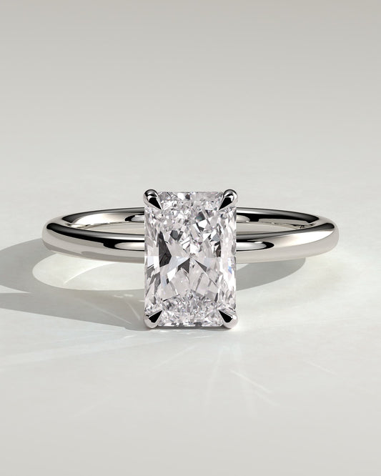Carly - Radiant Claw Solitaire with Hidden Halo Engagement Ring - White Gold