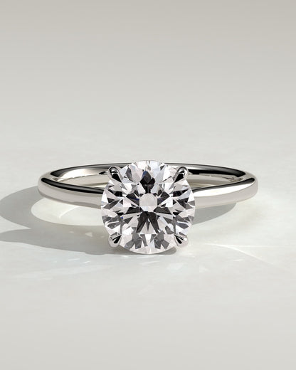 Bonnie - Round Claw Solitaire with Hidden Halo and Cathedral High Setting Engagement Ring - Platinum