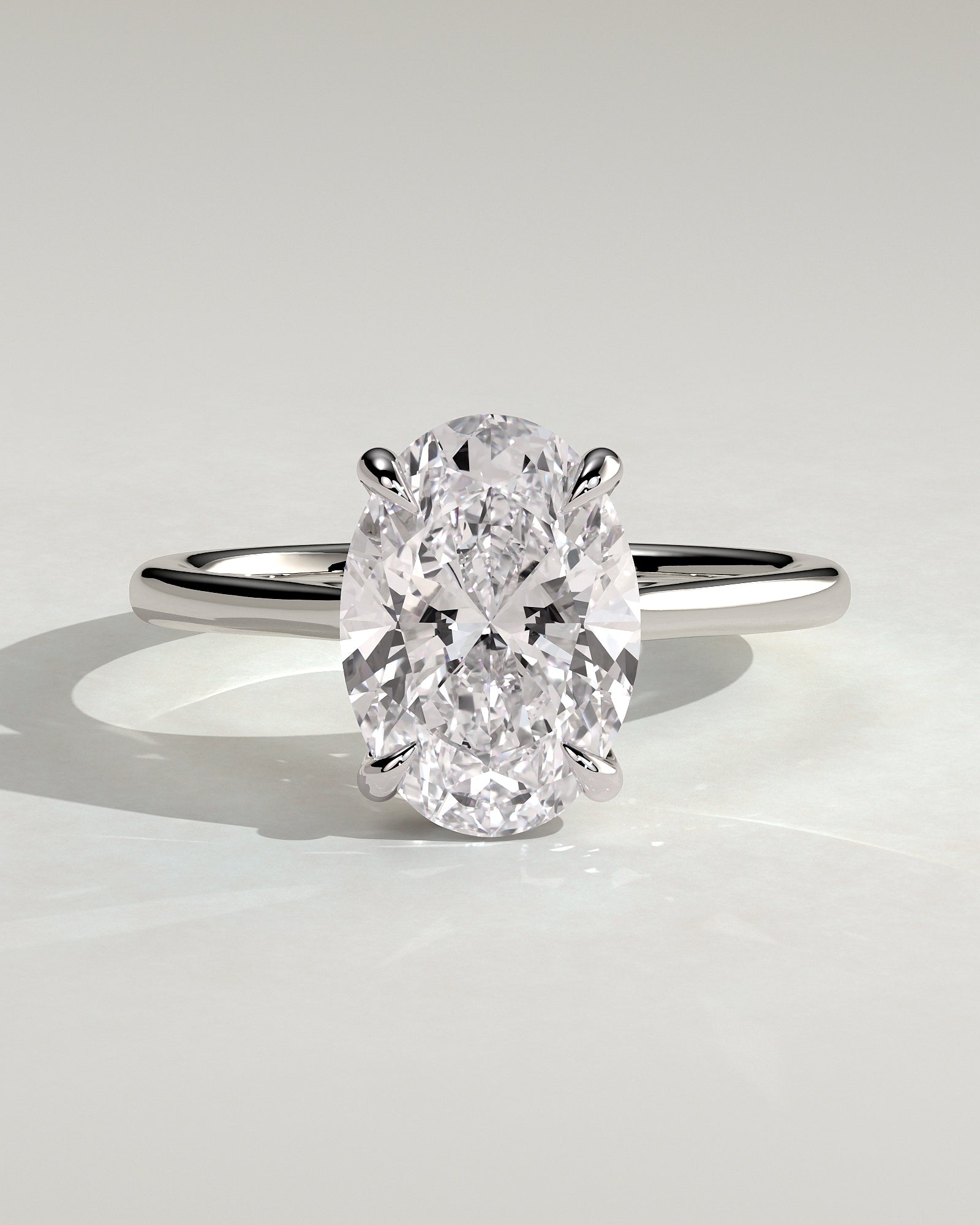 Bethany - Oval Claw Solitaire with Hidden Halo, Tapered Band and Cathedral High Setting Engagement Ring - Platinum - White Gold / Platinum 2ct