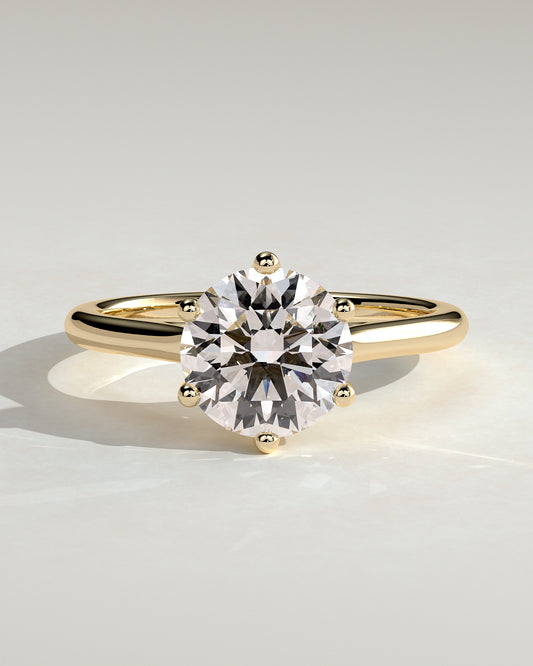 Zya - Round Claw Solitaire with Trellis Gallery, Lattice Detail and Cathedral Low Setting Engagement Ring - Yellow Gold - Yellow Gold 2ct