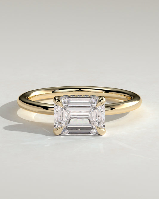 Zayla - Emerald East West Claw Solitaire with Hidden Halo Engagement Ring - Yellow Gold - Yellow Gold 2ct