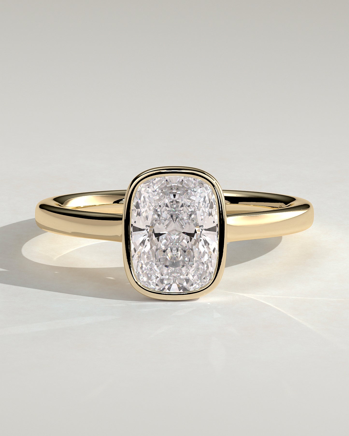 Billie - Elongated Cushion Bezel Solitaire with Cathedral High Setting Engagement Ring - Yellow Gold - Yellow Gold 2ct