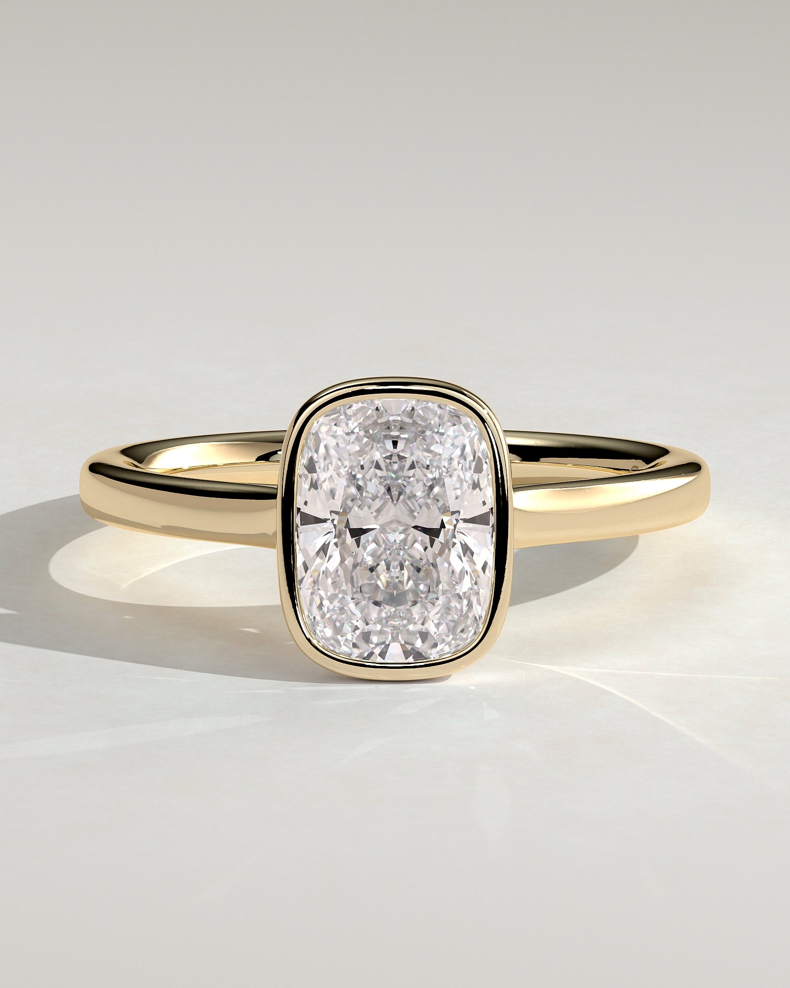 Billie - Elongated Cushion Bezel Solitaire with Cathedral High Setting Engagement Ring - Yellow Gold - Yellow Gold 2ct