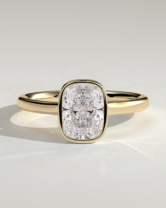 Billie - Elongated Cushion Bezel Solitaire with Cathedral High Setting Engagement Ring - Yellow Gold - Yellow Gold 2ct