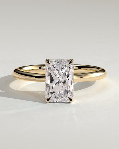 Ari - Radiant Claw Solitaire with Hidden Halo, Tapered Band and Cathedral High Setting Engagement Ring - Yellow Gold - yellow gold - Lara Jewels