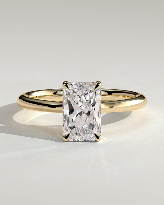 Ari - Radiant Claw Solitaire with Hidden Halo, Tapered Band and Cathedral High Setting Engagement Ring - Yellow Gold - Yellow Gold 2ct