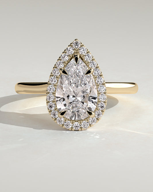 Viola - Pear Claw Solitaire with Halo and Cathedral High Setting Engagement Ring - Yellow Gold - Yellow Gold 2ct