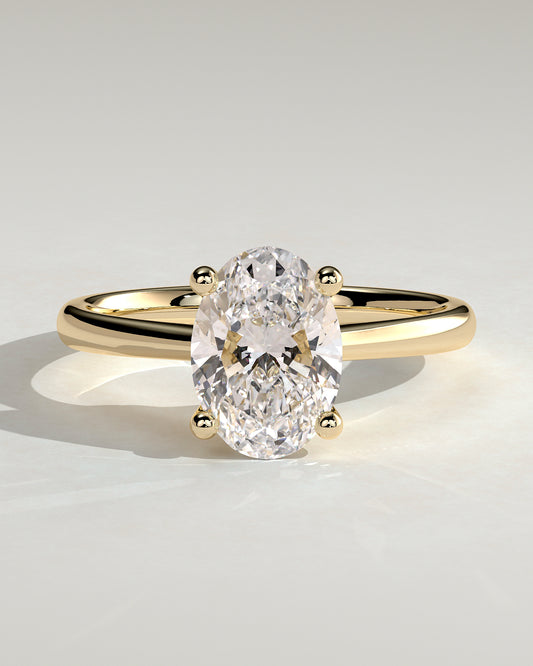 Emily - Oval Claw Solitaire with Pinched Tapered Band and Cathedral Low Setting Engagement Ring - Yellow Gold - Yellow Gold 2ct