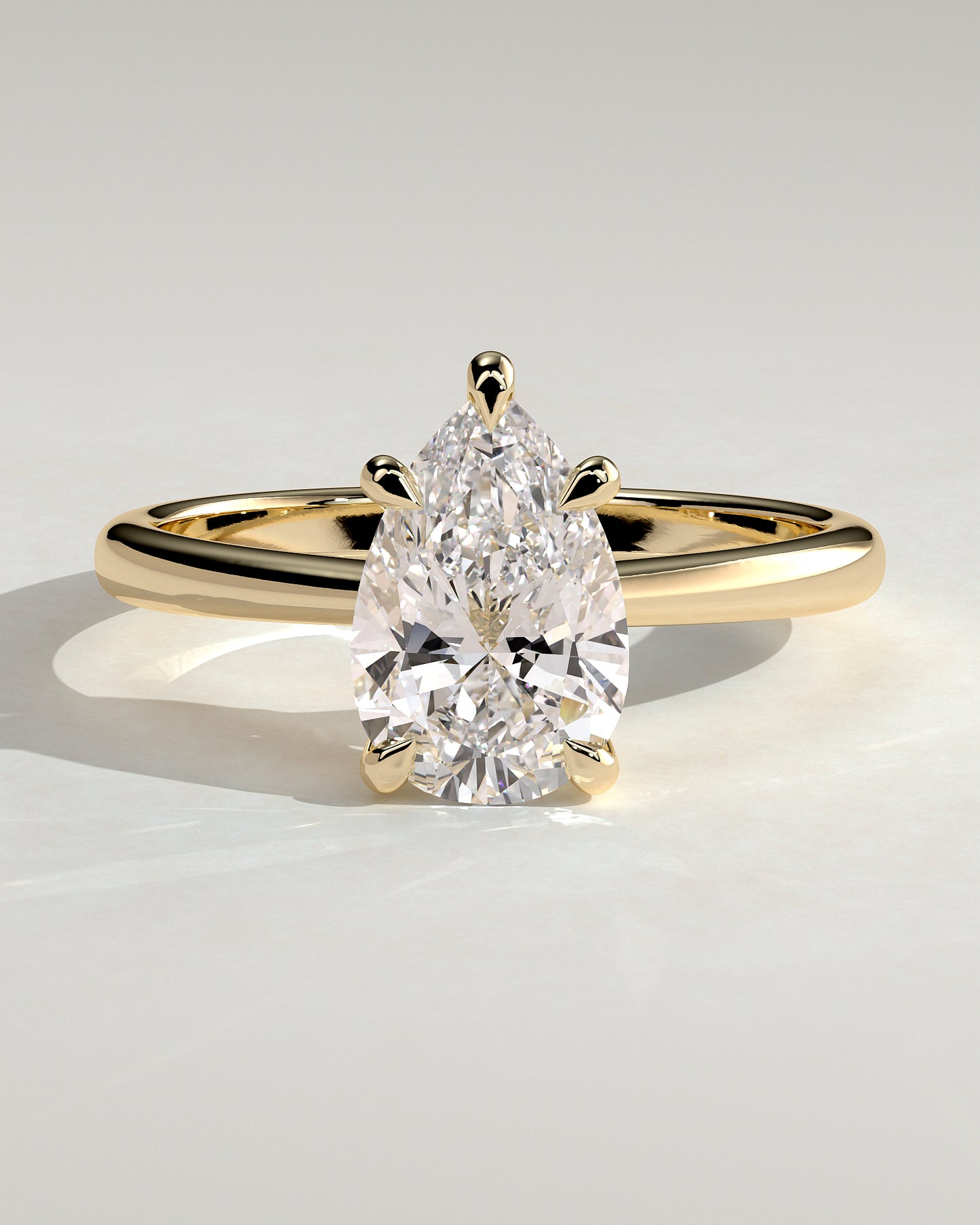 Aspen - Pear Claw Solitaire with Pinched Tapered Band and Cathedral Low Setting Engagement Ring - Yellow Gold - Yellow Gold 2ct