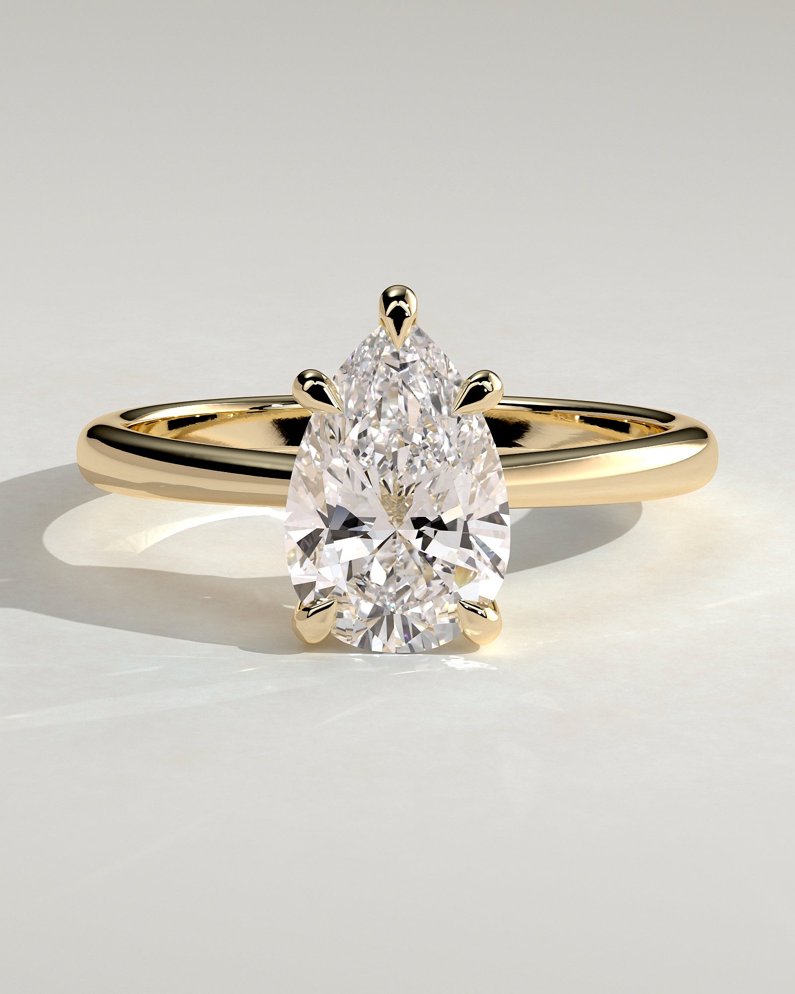 Aspen - Pear Claw Solitaire with Pinched Tapered Band and Cathedral Low Setting Engagement Ring - Yellow Gold - Yellow Gold 2ct