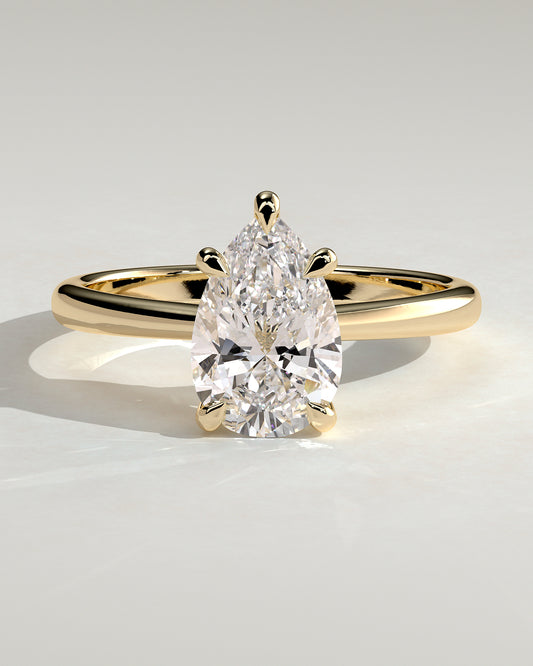 Aspen - Pear Claw Solitaire with Pinched Tapered Band and Cathedral Low Setting Engagement Ring - Yellow Gold - Yellow Gold 2ct