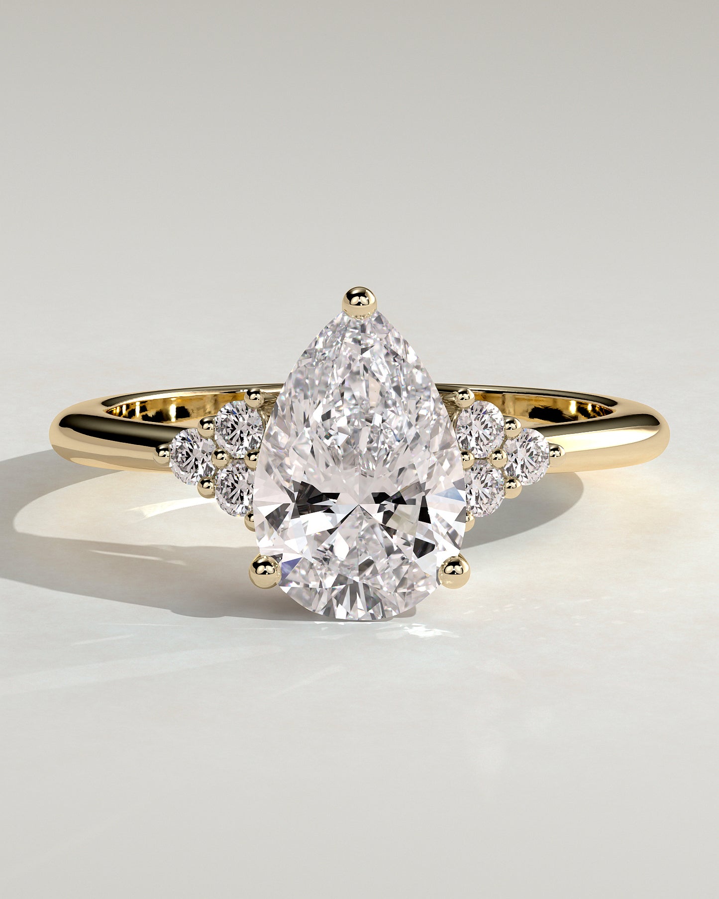 Brooke - Pear Claw Solitaire with Round Shoulder Stones Engagement Ring - Yellow Gold - Yellow Gold 2ct