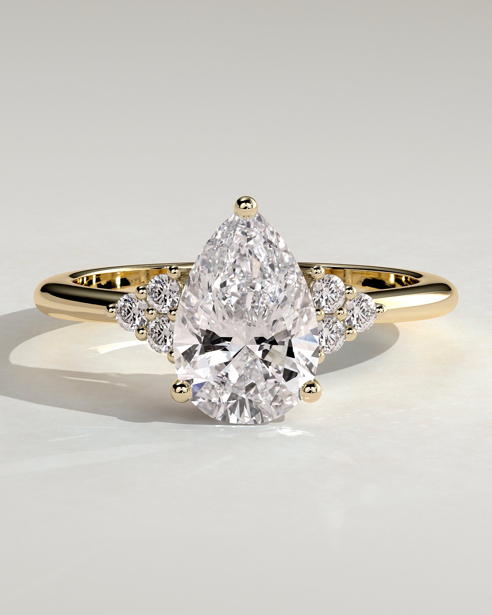 Brooke - Pear Claw Solitaire with Round Shoulder Stones Engagement Ring - Yellow Gold - Yellow Gold 2ct