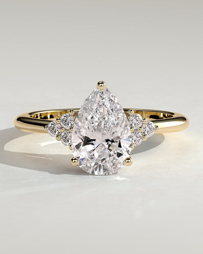 Brooke - Pear Claw Solitaire with Round Shoulder Stones Engagement Ring - Yellow Gold