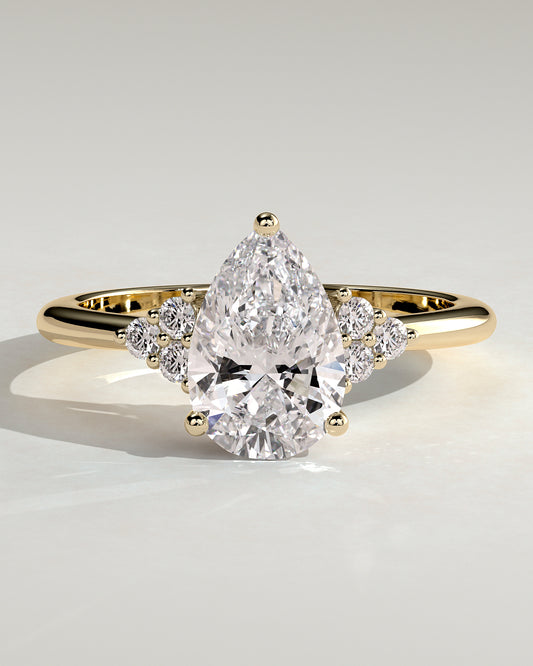 Brooke - Pear Claw Solitaire with Round Shoulder Stones Engagement Ring - Yellow Gold - Yellow Gold 2ct