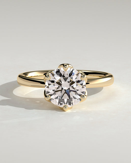 Tessa - Round Claw Solitaire with Petal Gallery and Tapered Band Engagement Ring - Yellow Gold - Yellow Gold 2ct
