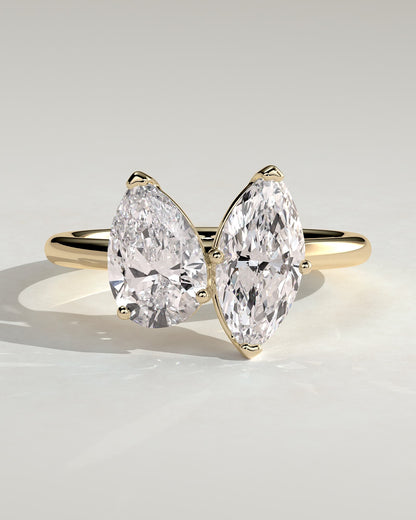 Dolly - Pear and Marquise Claw Toi et Moi Engagement Ring - Yellow Gold