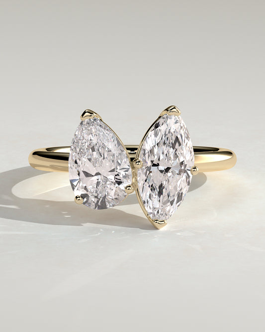 Dolly - Pear and Marquise Claw Toi et Moi Engagement Ring - Yellow Gold - Yellow Gold 2ct