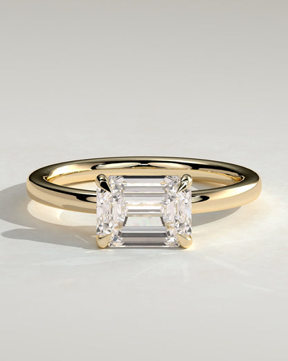 Evelyn - Emerald East West Claw Solitaire with Raised Basket Gallery Engagement Ring - Yellow Gold