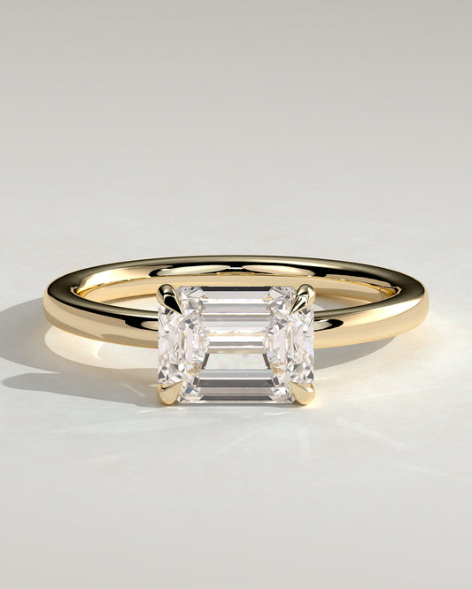 Evelyn - Emerald East West Claw Solitaire with Raised Basket Gallery Engagement Ring - Yellow Gold - Yellow Gold 2ct