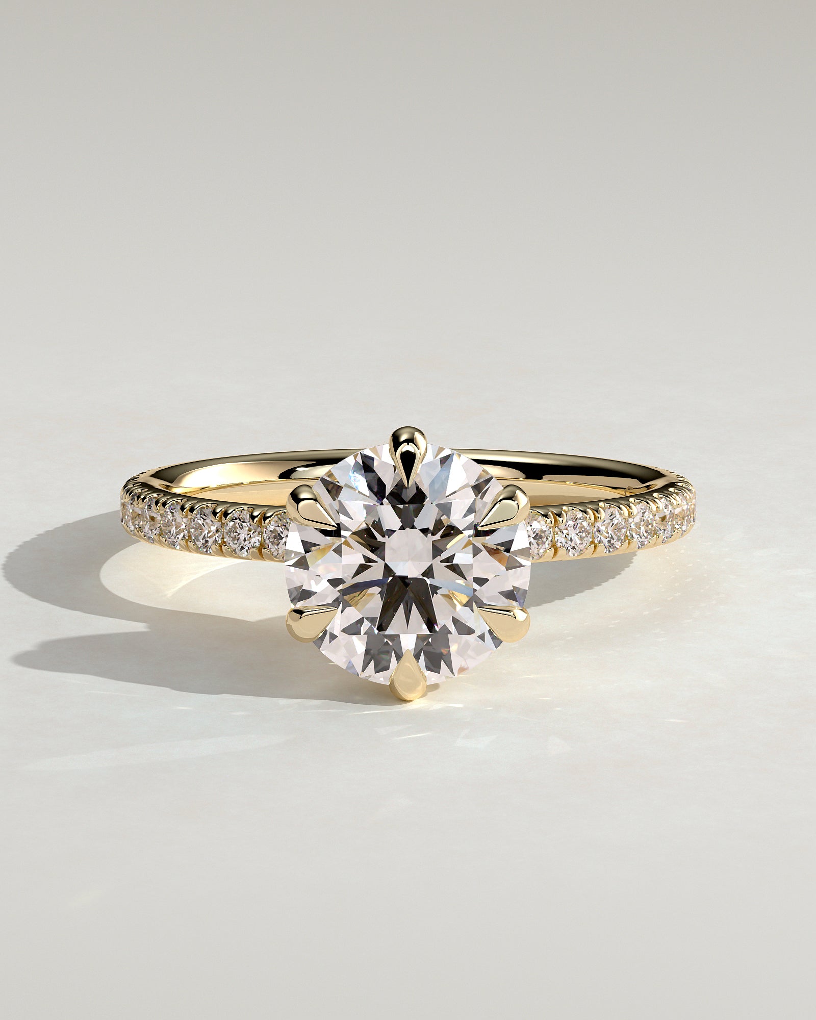Holly - Round Claw Solitaire with Pave Band and Pave Collar Engagement Ring - Yellow Gold - Yellow Gold 2ct