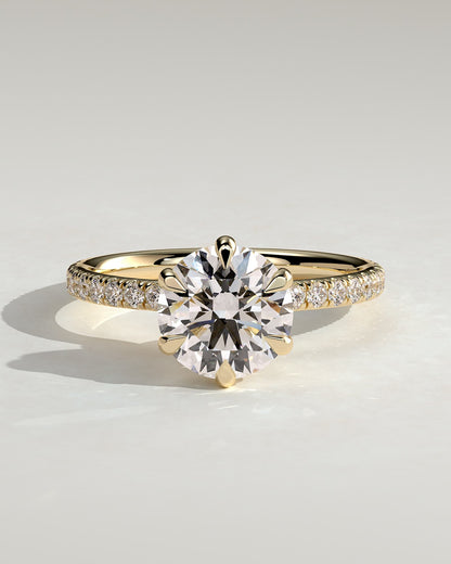 Holly - Round Claw Solitaire with Pave Band and Pave Collar Engagement Ring - Yellow Gold
