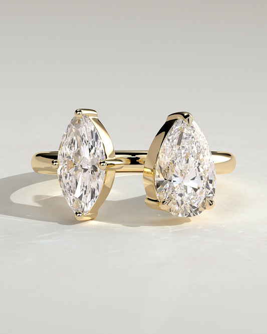 Salma - Marquise and Pear Claw Toi et Moi with Open Band Engagement Ring - Yellow Gold