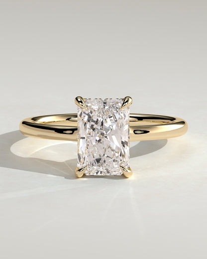 Adina - Radiant Claw Solitaire with Hidden Halo and Floating Cathedral Low Setting Engagement Ring - Yellow Gold