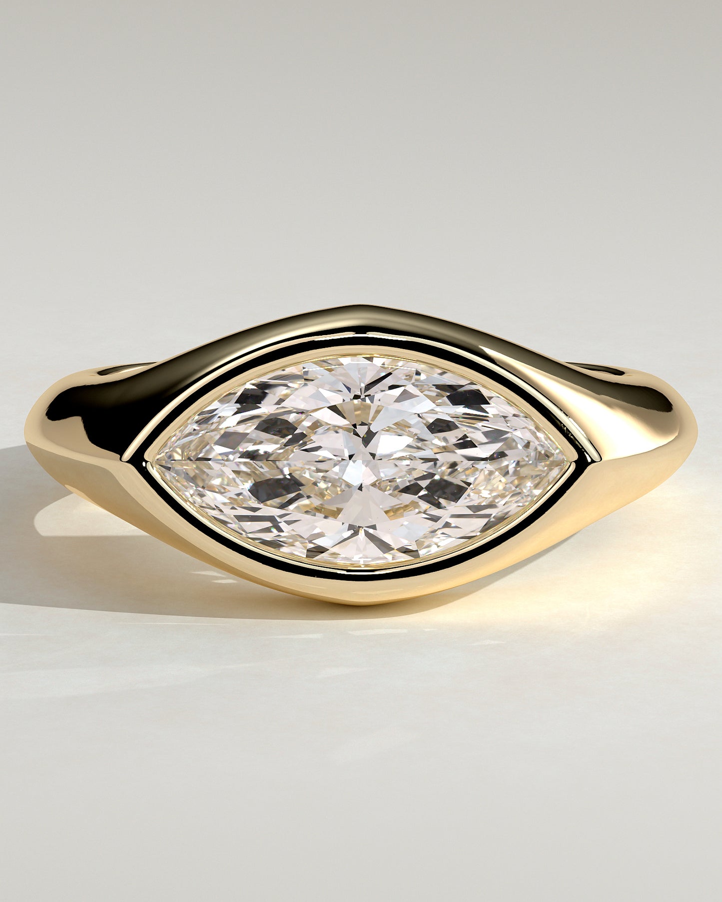 Angie - Statement Marquise East West Bezel Solitaire with Signet Band Engagement Ring - Yellow Gold - Yellow Gold 2ct