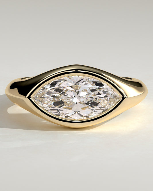 Angie - Statement Marquise East West Bezel Solitaire with Signet Band Engagement Ring - Yellow Gold - Yellow Gold 2ct