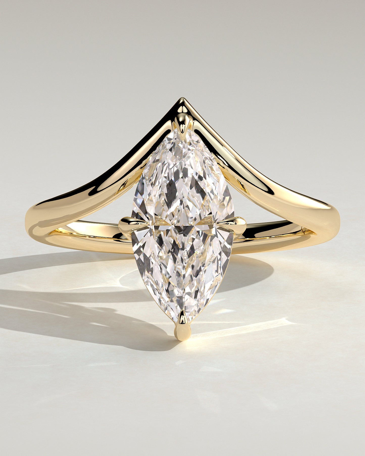 Giselle - Marquise Claw Solitaire with V Band Engagement Ring - Yellow Gold - Yellow Gold 2ct